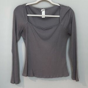 H&M Charcoal Ribbed Long Sleeve Top